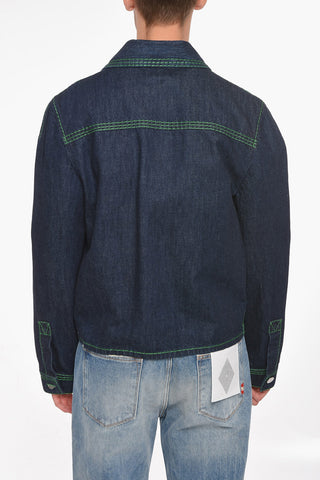 Giubbotto in Denim con Lavaggio Scuro e Cuciture a Vista