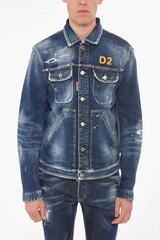 Denim DAN Jacket with Paint-splatter Print