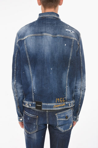 Denim DAN Jacket with Paint-splatter Print