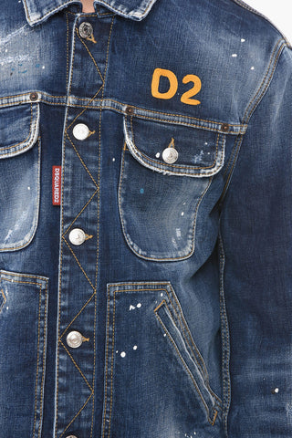 Denim DAN Jacket with Paint-splatter Print