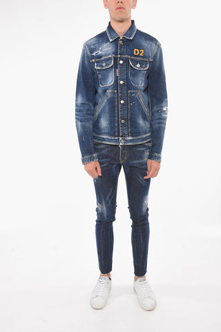Denim DAN Jacket with Paint-splatter Print