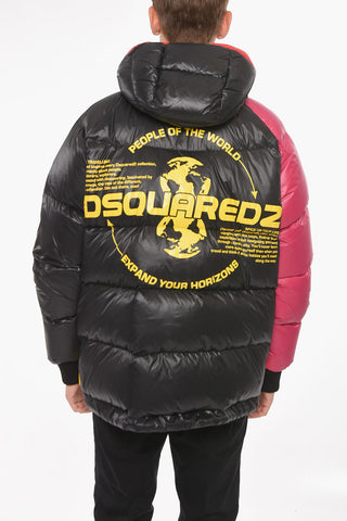 Tri-colour Nylon Down Jacket with Back Print