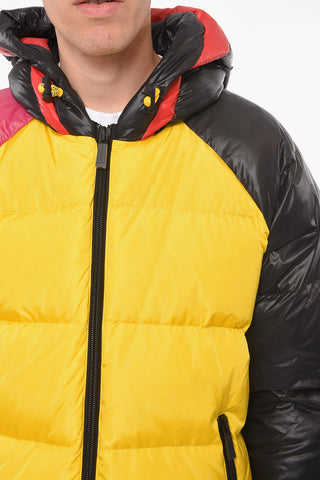 Tri-colour Nylon Down Jacket with Back Print