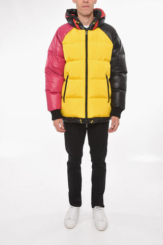 Tri-colour Nylon Down Jacket with Back Print