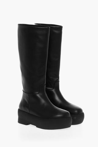 Leather Tubolar Knee-Lenght Boots With Platform Soles