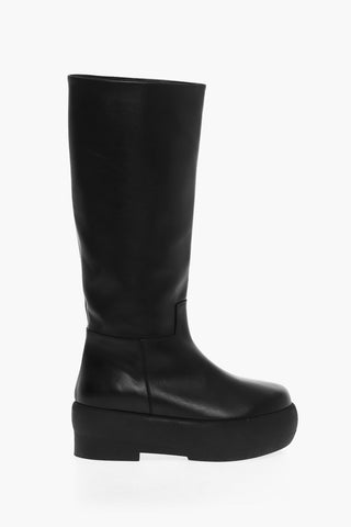 Leather Tubolar Knee-Lenght Boots With Platform Soles