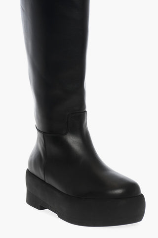 Leather Tubolar Knee-Lenght Boots With Platform Soles