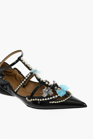 Patent Leather Pointed Sandals Embelished With Rhinestones