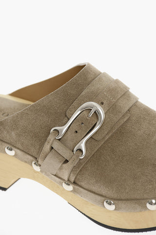 Sabot In pelle Scamosciata Con Suola In Legno Tacco 5,5 cm