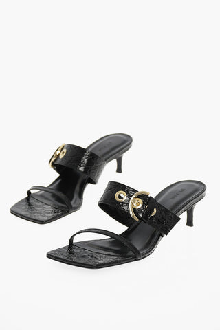 Printed Leather Sandals With Buckle Heel 5,5 cm