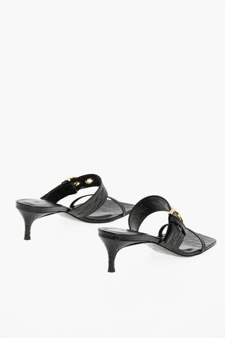 Printed Leather Sandals With Buckle Heel 5,5 cm