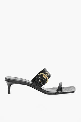 Printed Leather Sandals With Buckle Heel 5,5 cm