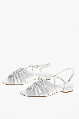 Metallic Effect Braided Leather Sandals