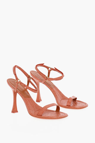 Printed Leather Sandals With Ankle Straps Heel 11 cm