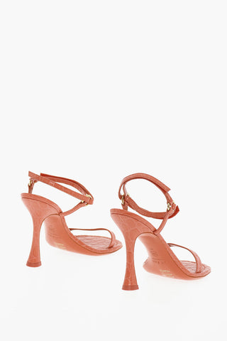 Printed Leather Sandals With Ankle Straps Heel 11 cm
