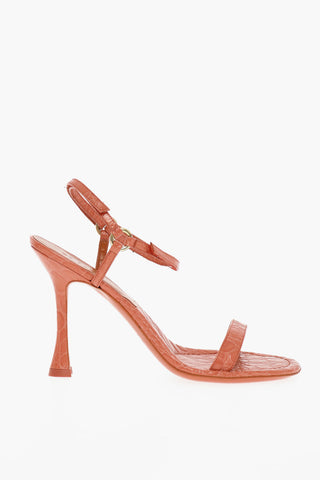 Printed Leather Sandals With Ankle Straps Heel 11 cm