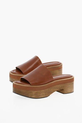 Leather Mules With Wool Sole Heel 7 cm 