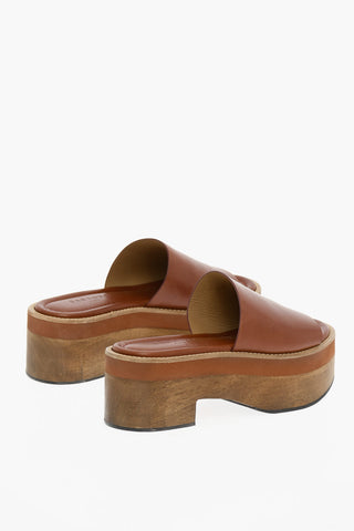 Leather Mules With Wool Sole Heel 7 cm 