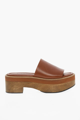 Leather Mules With Wool Sole Heel 7 cm 
