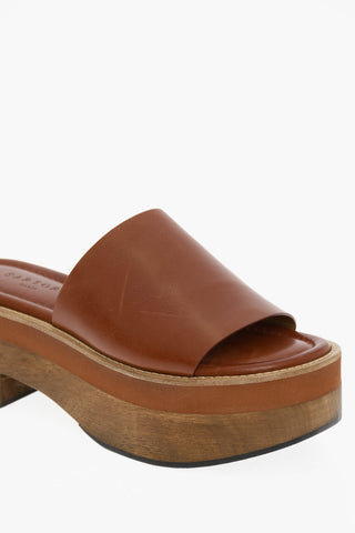 Leather Mules With Wool Sole Heel 7 cm 