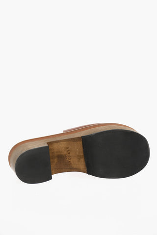Leather Mules With Wool Sole Heel 7 cm 