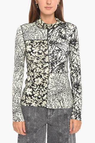 Floral Print Stretchy Turtleneck Top