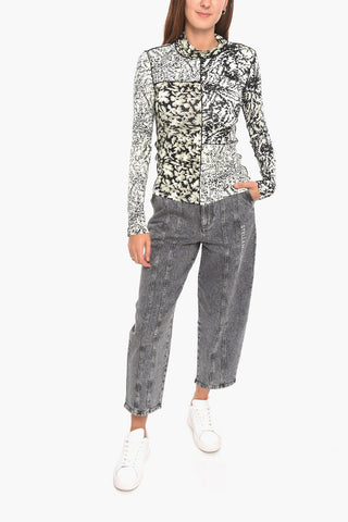 Floral Print Stretchy Turtleneck Top
