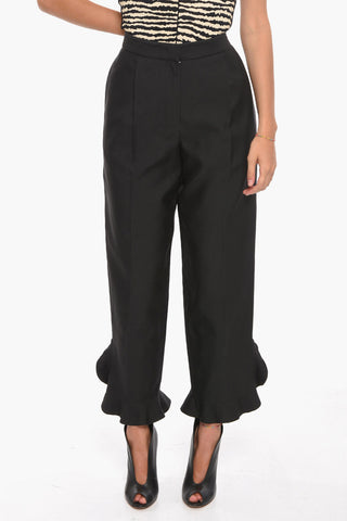 Silk-blend Straight-leg Trousers with Flared Hem