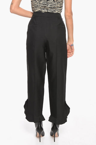 Silk-blend Straight-leg Trousers with Flared Hem