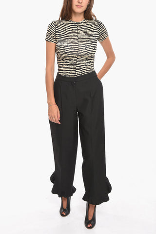 Silk-blend Straight-leg Trousers with Flared Hem