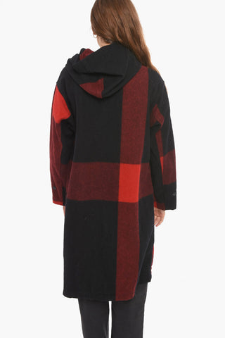 Wool Hoodie Coat with Check Pattern