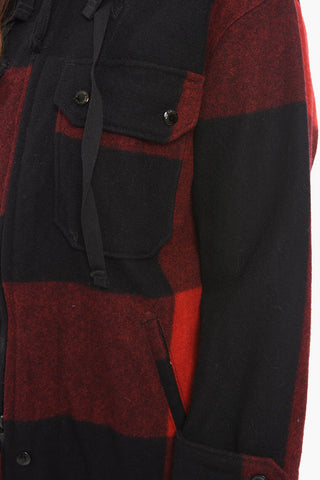 Wool Hoodie Coat with Check Pattern