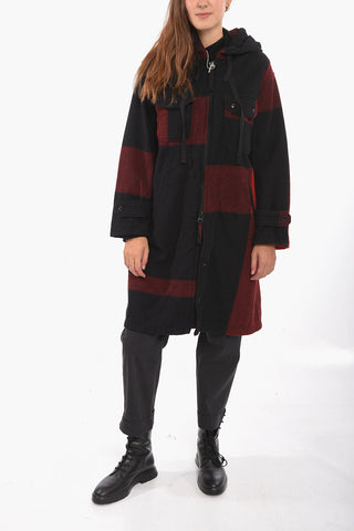 Wool Hoodie Coat with Check Pattern