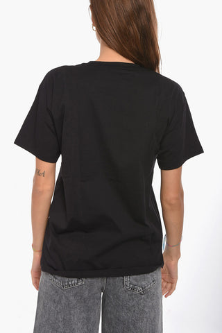 Crewneck Shorts Sleeved Printed T-shirt With Rhinestones