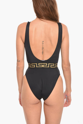 Solid Color One-Piece Swimsuit with Logoed Band
