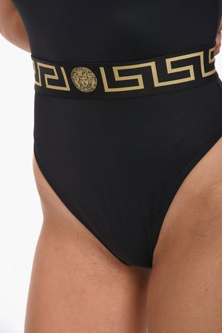 Solid Color One-Piece Swimsuit with Logoed Band