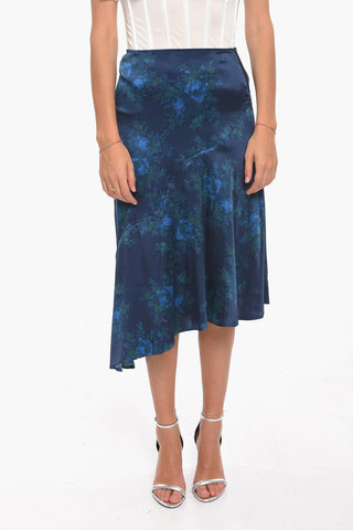 Floral-Motif Silk Asymmetrical Cut Skirt