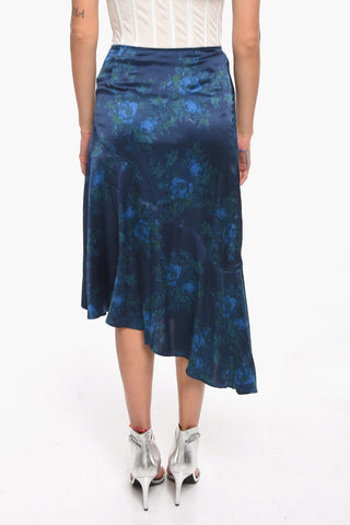 Floral-Motif Silk Asymmetrical Cut Skirt