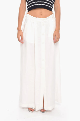 Buttoned Closure Linen BEST Long Skirt with Belt Loops