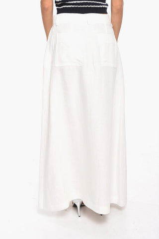 Buttoned Closure Linen BEST Long Skirt with Belt Loops
