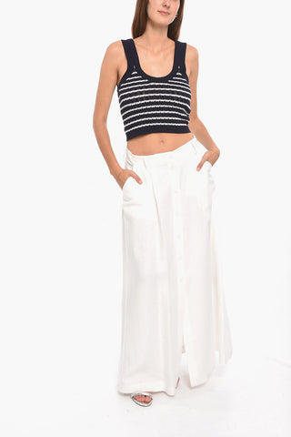 Buttoned Closure Linen BEST Long Skirt with Belt Loops
