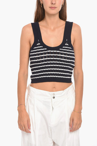 RED Crop Top a Costine Motivo a Righe 