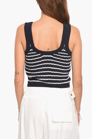 RED Crop Top a Costine Motivo a Righe 