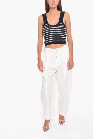 RED Crop Top a Costine Motivo a Righe 