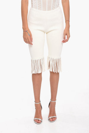 Shorts Biker in Tessuto Testurizzato con Orli Sfrangiati