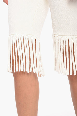 Shorts Biker in Tessuto Testurizzato con Orli Sfrangiati