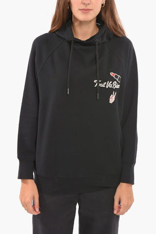 Drop Shoulder Hoodie Sweatshirt with Embroidery