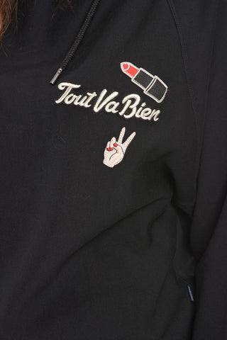 Drop Shoulder Hoodie Sweatshirt with Embroidery