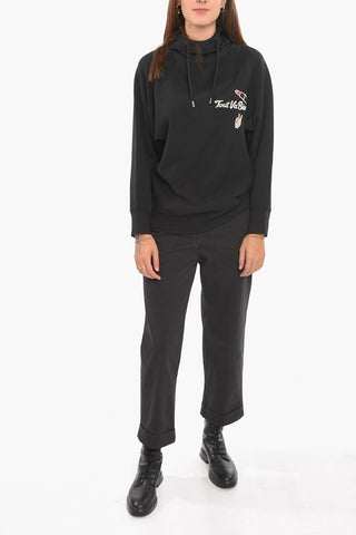 Drop Shoulder Hoodie Sweatshirt with Embroidery