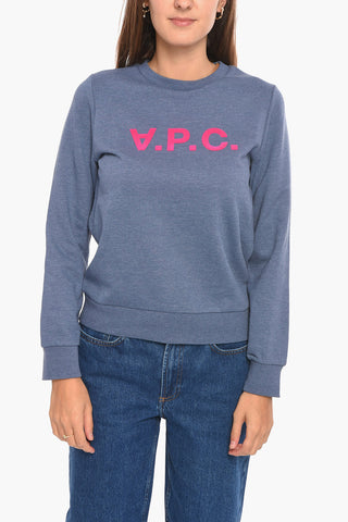 Crew Neck Cotton Blend Sweatshirt with Velour Print